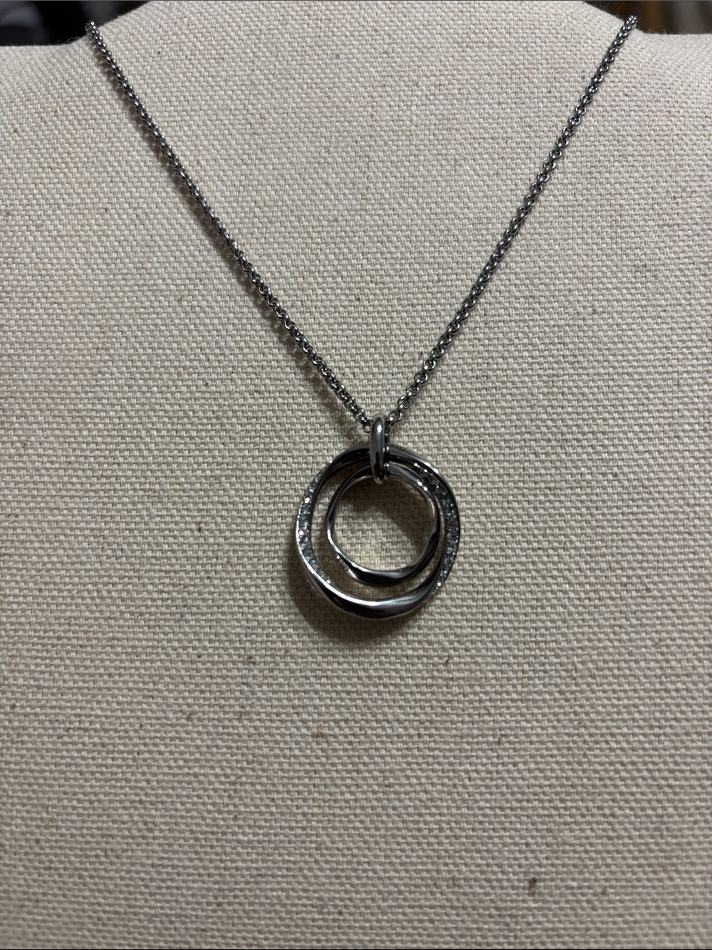 Fossil Silver Double-Ring Pendant Necklace - stainless steel